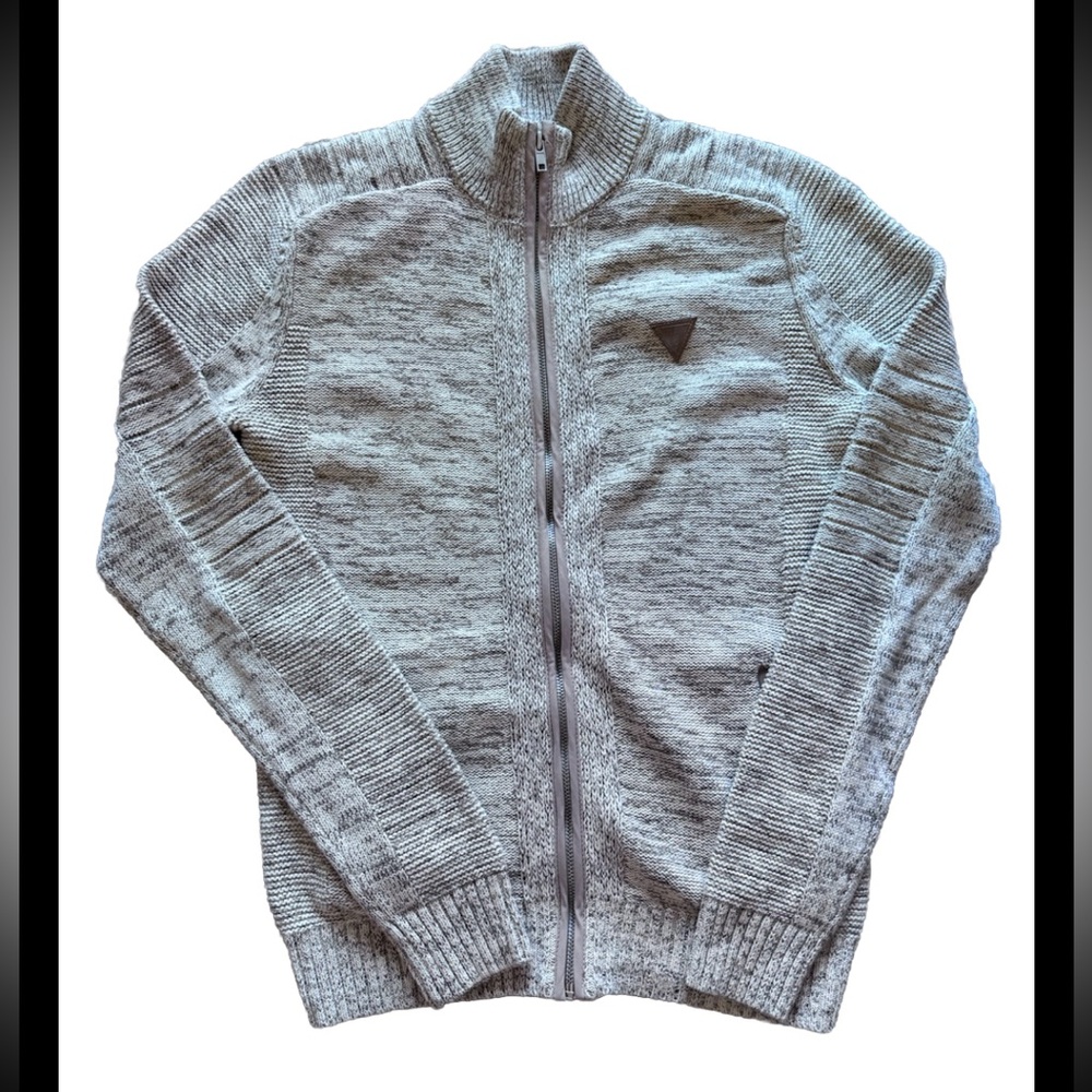 Guess Men’s Full Zip Gray Sweater Size XS Long Sleeve Cotton Blend Zip Pockets